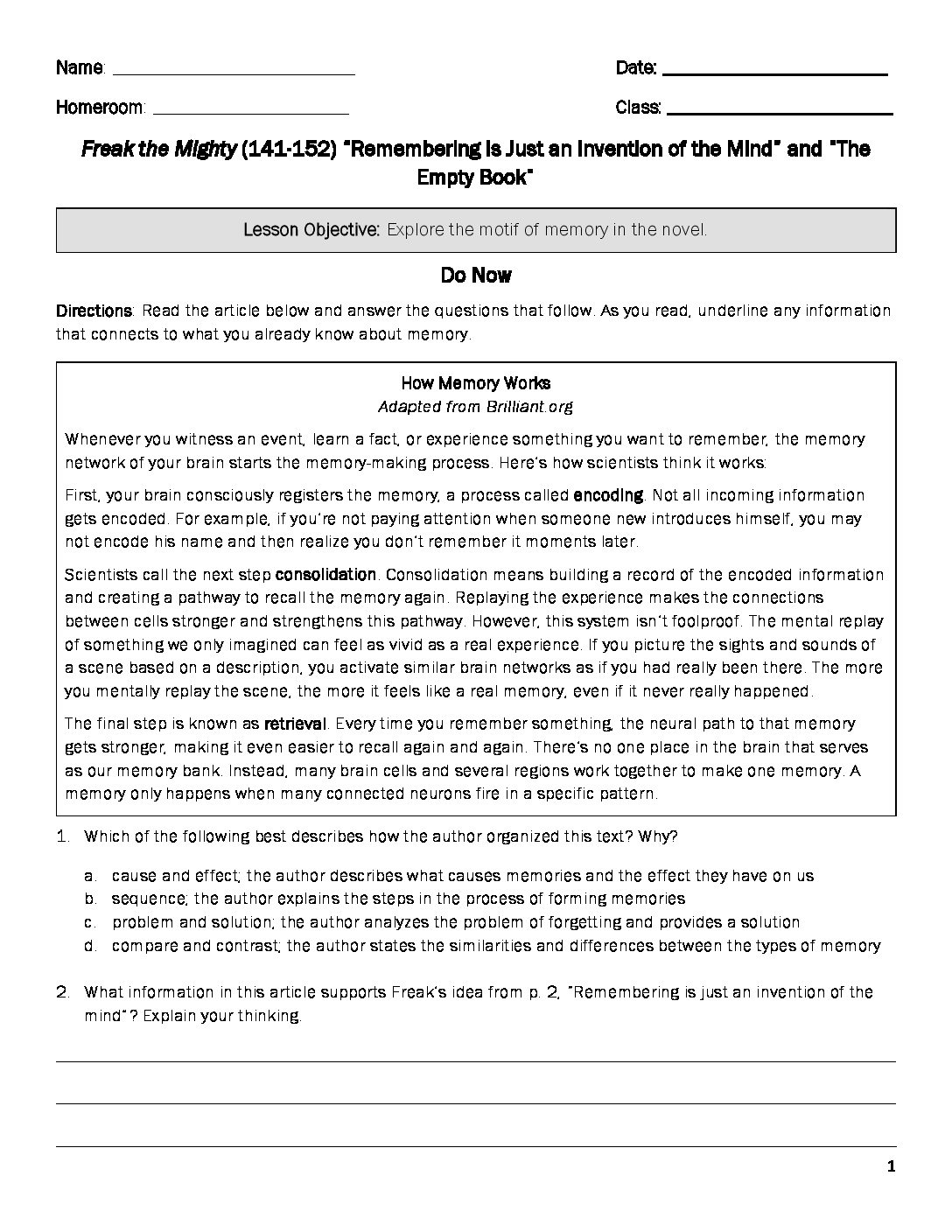 18 – Freak the Mighty_Student Packet_pages 141-152 (002) | Teach Like a